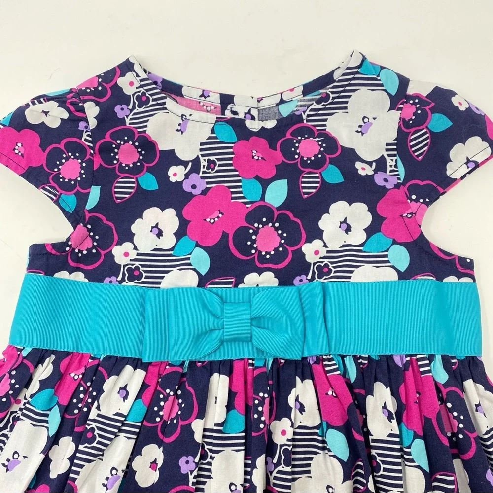 Gymboree Floral Dress Cotton Navy Blue Pink Turquoise Cotton 3T NWT